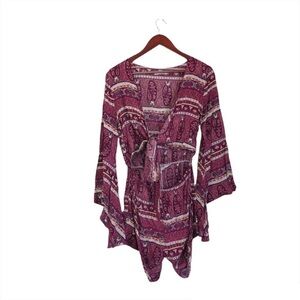 Akery Purple White Patterned Flare Sleeve Romper Jumpsuit